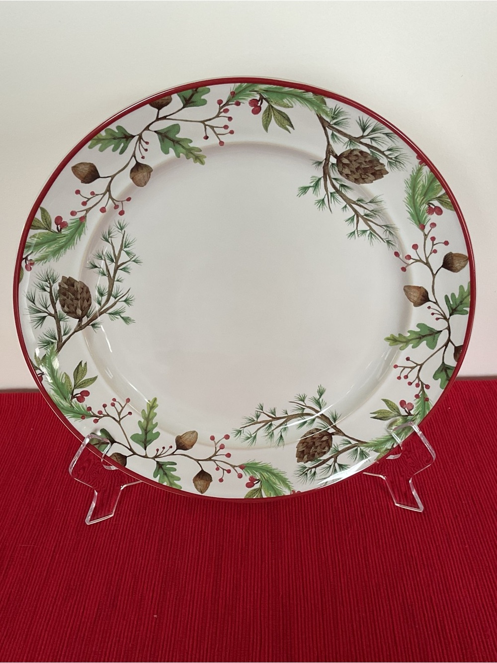 Pottery Barn Forest Gnome Pinecone Stoneware Holiday Christmas 10.” Dinner Plate